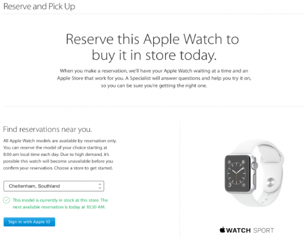 蘋果推出Apple Watch預(yù)購(gòu)系統(tǒng)：網(wǎng)上預(yù)定，線下取貨